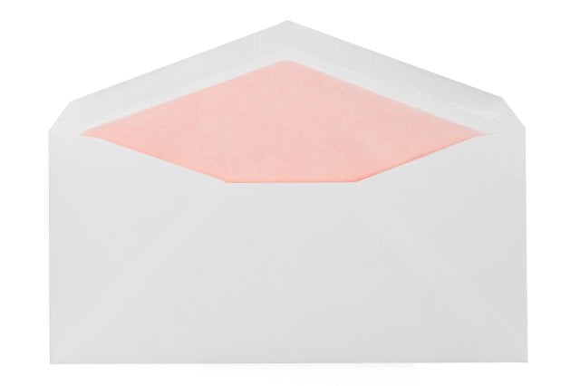 Kuvert DIN långa, vita med rosa foder