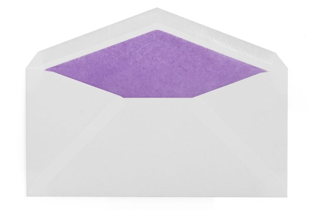 Kuvert DIN långa, vita med lila foder